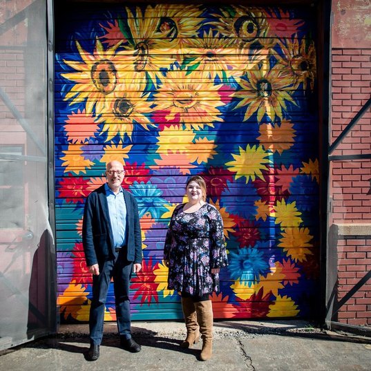 Tom Gabbard and Bree Stallings at Van Gogh birthday mural